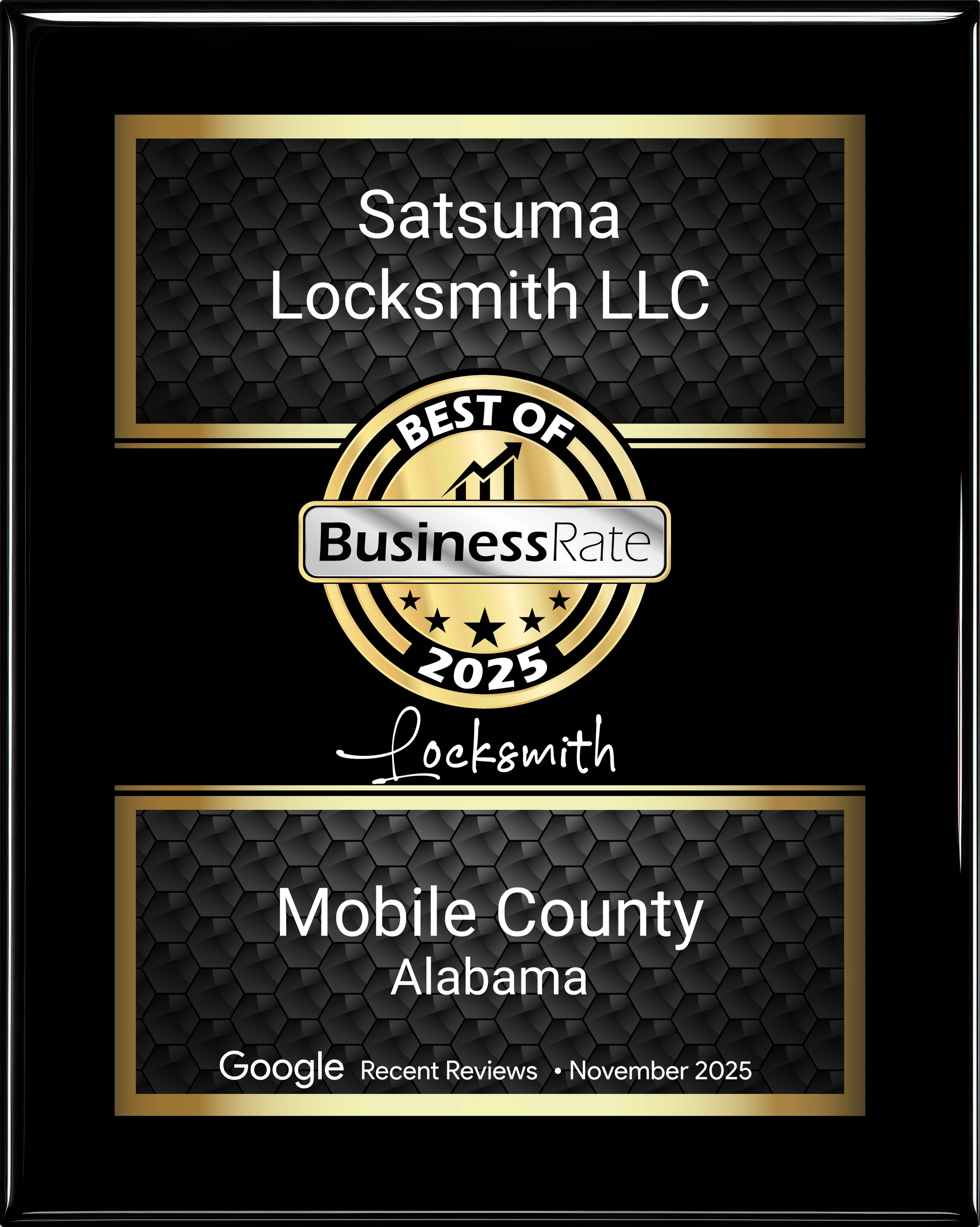 Best of BusinessRate 2025 — Satsuma Locksmith LLC, Mobile County Alabama